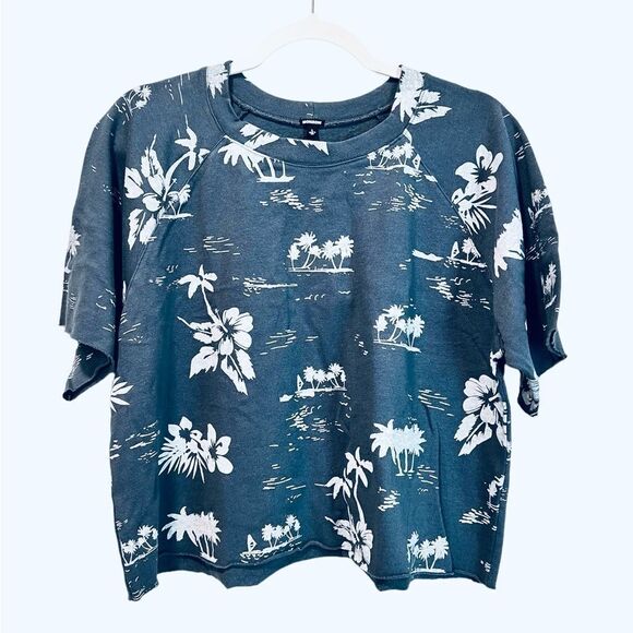 MONROW Blue Tropical Print Top Size Large - Picture 1 of 8
